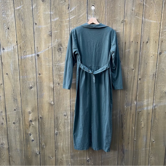 Vintage Dusty Teal Cotton Long-sleeve Shirt Dress 🌿 - Picture 7 of 10